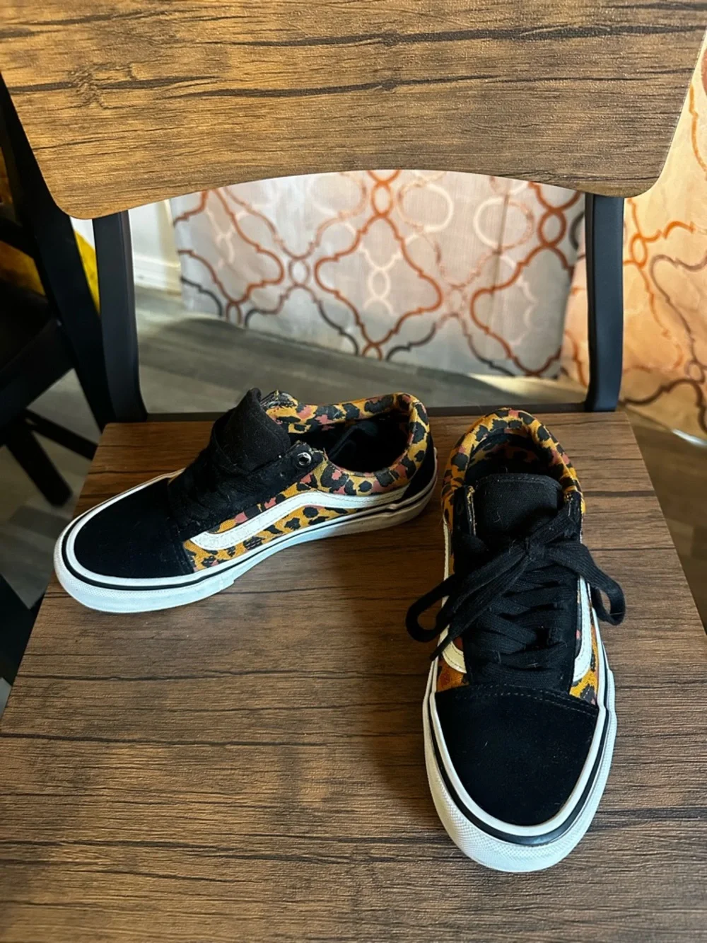 Vans Old Skool Leopard Print Low-Top Sneakers - Black & Orange - Picture 2 of 8